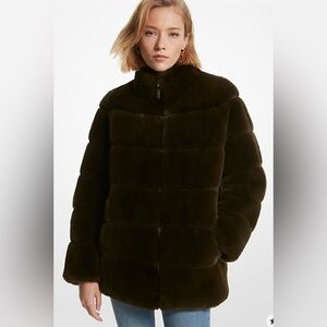 Michael Kors Quilted Faux Fur Puffer Coat Dark Green Size Small ( NOT OUTLET)